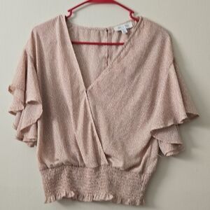She + Sky Blush Ruffle Sleeve Blouse